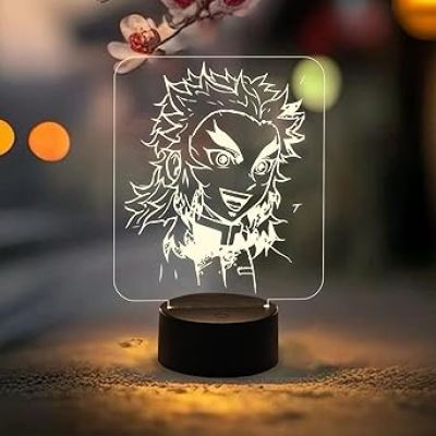 3D Illusion Anime kyojurorengoku Lamp for Room Decoration Table Lamp Bedside Demon Slayer Led Warm White Night Light  Anime Home Decor Light