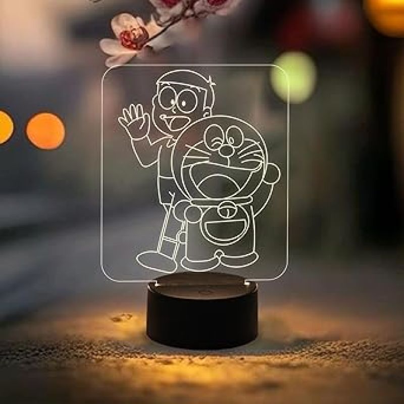 3D Illusion Doraemon & SuneoHonekawa Cartoon Night Lamp with Warm White Light   Cute Night Lamp  Birthday Gifts  Lamp for Kids