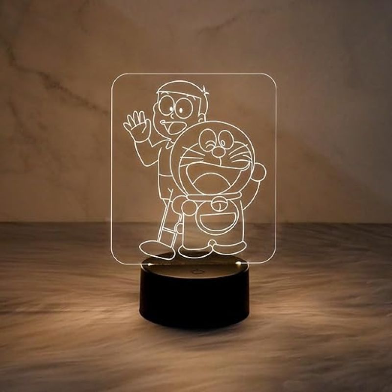 3D Illusion Doraemon & SuneoHonekawa Cartoon Night Lamp with Warm White Light   Cute Night Lamp  Birthday Gifts  Lamp for Kids