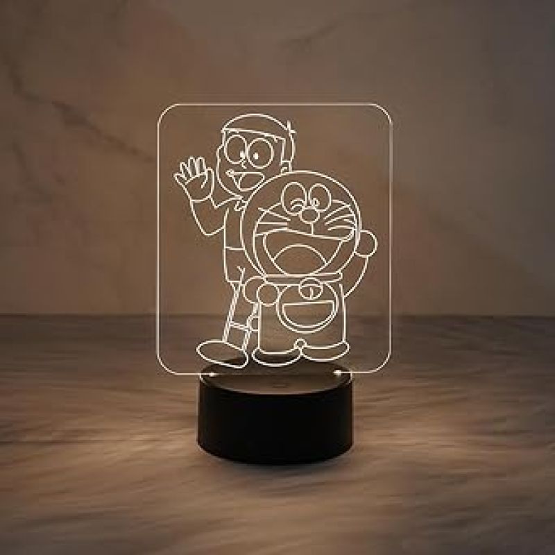 3D Illusion Doraemon & SuneoHonekawa Cartoon Night Lamp with Warm White Light   Cute Night Lamp  Birthday Gifts  Lamp for Kids