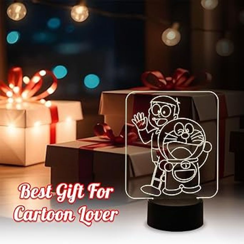 3D Illusion Doraemon & SuneoHonekawa Cartoon Night Lamp with Warm White Light   Cute Night Lamp  Birthday Gifts  Lamp for Kids