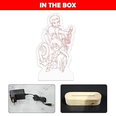 3D Illusion Zoro Manga & MonkeyDLuffy LED Night Lamp with Cool White Color Gift for Anime Lover, Birthday Gift, Kids Room Decor Table Lamp