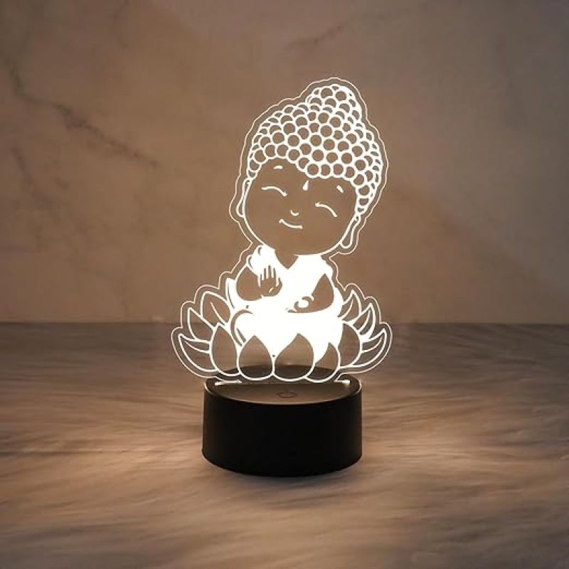 3D Illusion Cute Buddha Night Lamp  Warm White Lamp   Home & Office Decor Light  Blessing Gift for Birthday