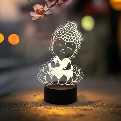 3D Illusion Cute Buddha Night Lamp  Warm White Lamp   Home & Office Decor Light  Blessing Gift for Birthday