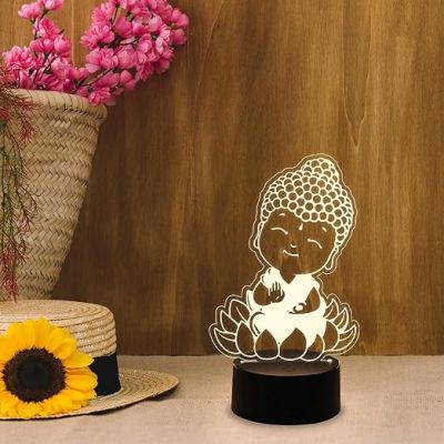 3D Illusion Cute Buddha Night Lamp  Warm White Lamp   Home & Office Decor Light  Blessing Gift for Birthday