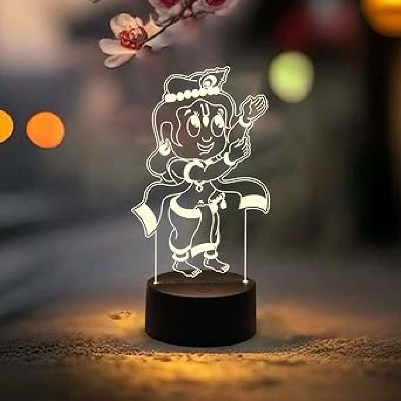 Bal Krishna Night Lamp with Warm White Light   Lord Krishna Idol Light   Blessing Gift  Pooja Room & Home Decoration Light
