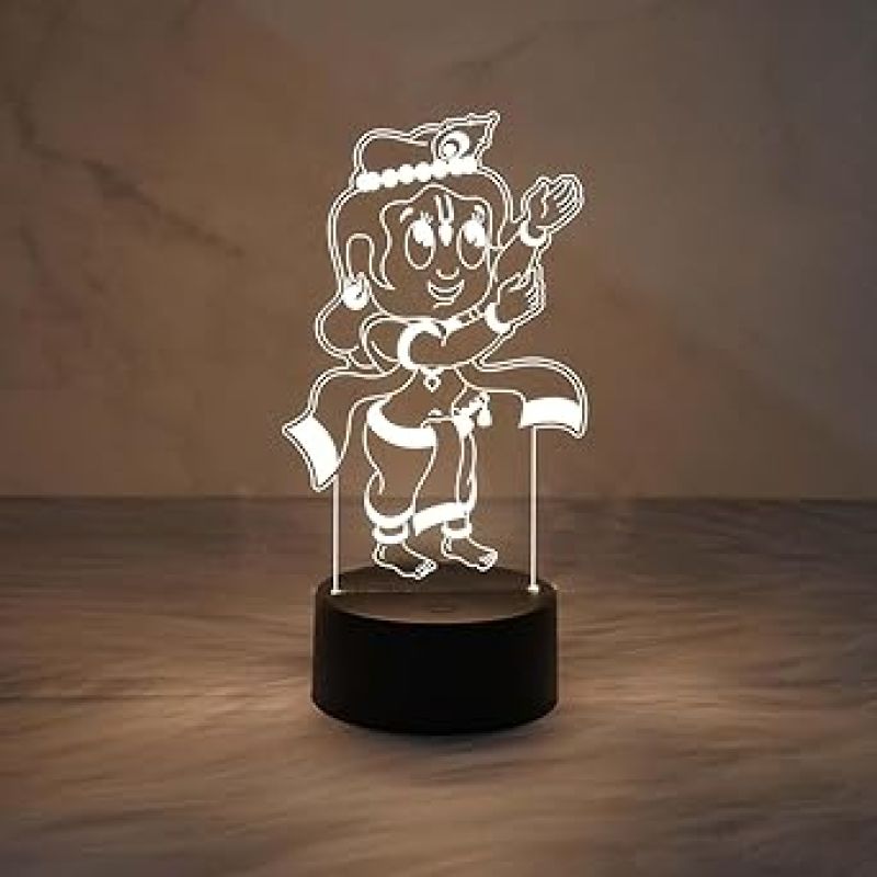 Bal Krishna Night Lamp with Warm White Light   Lord Krishna Idol Light   Blessing Gift  Pooja Room & Home Decoration Light