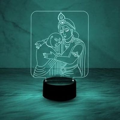 Krishan Sudama 3D Illusion Night Lamp Home & Pooja Room Decor Light 7 Color Changing Light   God Night Lamp  Krishna God Idol Light