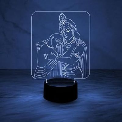 Krishan Sudama 3D Illusion Night Lamp Home & Pooja Room Decor Light 7 Color Changing Light   God Night Lamp  Krishna God Idol Light