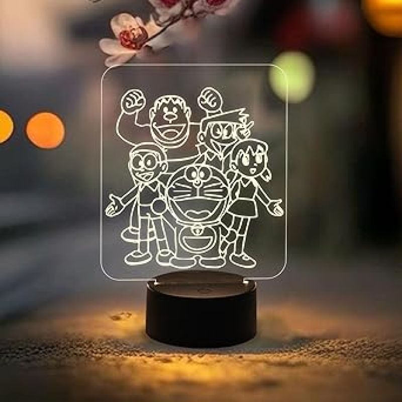 3D Illusion DoremonNobita  with Family Night Light Lamp  Best Doremon Gift Item and Showpiece for Kids Room Décor (Warm White Light)