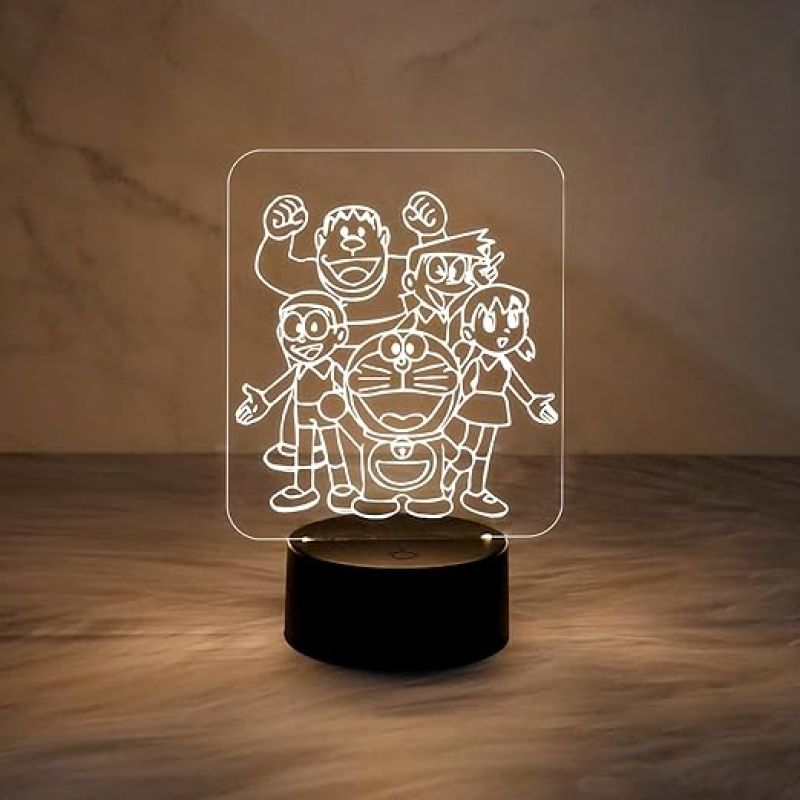 3D Illusion DoremonNobita  with Family Night Light Lamp  Best Doremon Gift Item and Showpiece for Kids Room Décor (Warm White Light)