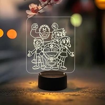 3D Illusion DoremonNobita  with Family Night Light Lamp  Best Doremon Gift Item and Showpiece for Kids Room Décor (Warm White Light)