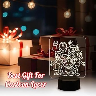 3D Illusion DoremonNobita  with Family Night Light Lamp  Best Doremon Gift Item and Showpiece for Kids Room Décor (Warm White Light)