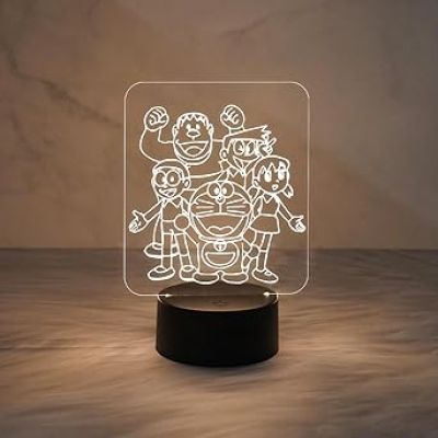 3D Illusion DoremonNobita  with Family Night Light Lamp  Best Doremon Gift Item and Showpiece for Kids Room Décor (Warm White Light)