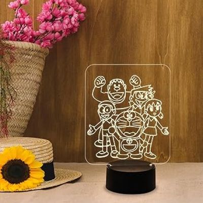 3D Illusion DoremonNobita  with Family Night Light Lamp  Best Doremon Gift Item and Showpiece for Kids Room Décor (Warm White Light)