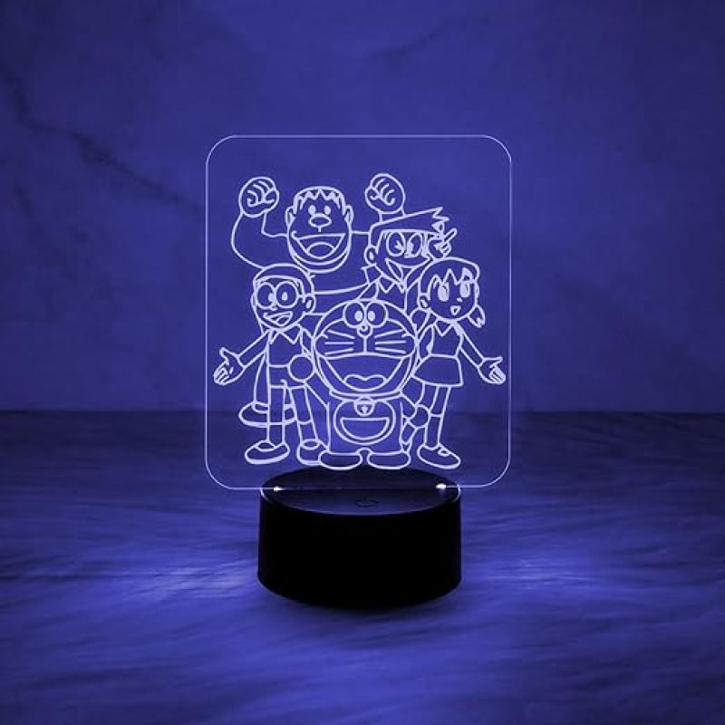 3D Illusion DoremonNobita with Family Night Light Lamp  Best Doremon Gift Item and Showpiece for Kids Room Décor (Multi)