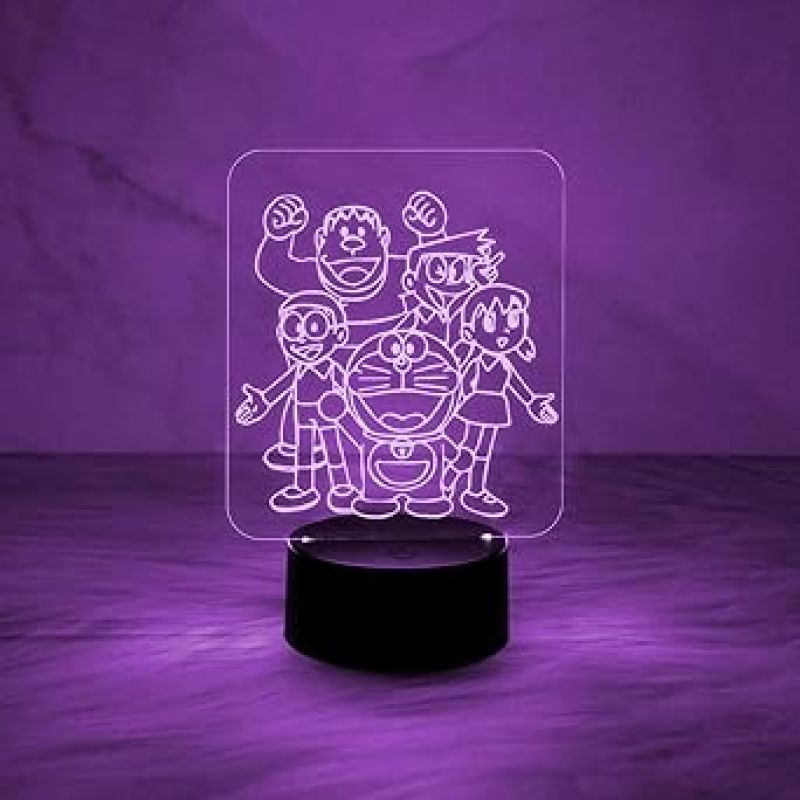 3D Illusion DoremonNobita with Family Night Light Lamp  Best Doremon Gift Item and Showpiece for Kids Room Décor (Multi)