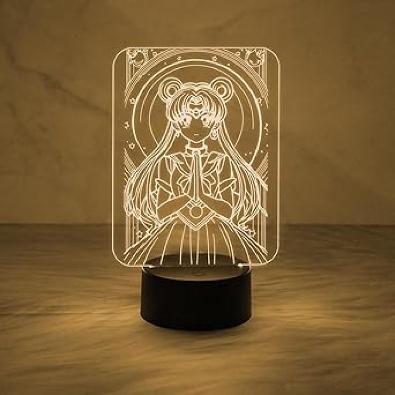 3D Illusion Anime Girl Lamp Night Light for Girls Bedroom Decor Light Colorful Nightlight Anime Characters 3D Table Lamp Warm White Light