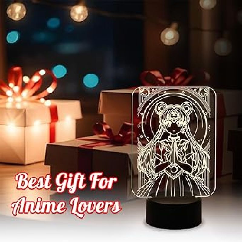 3D Illusion Anime Girl Lamp Night Light for Girls Bedroom Decor Light Colorful Nightlight Anime Characters 3D Table Lamp Warm White Light