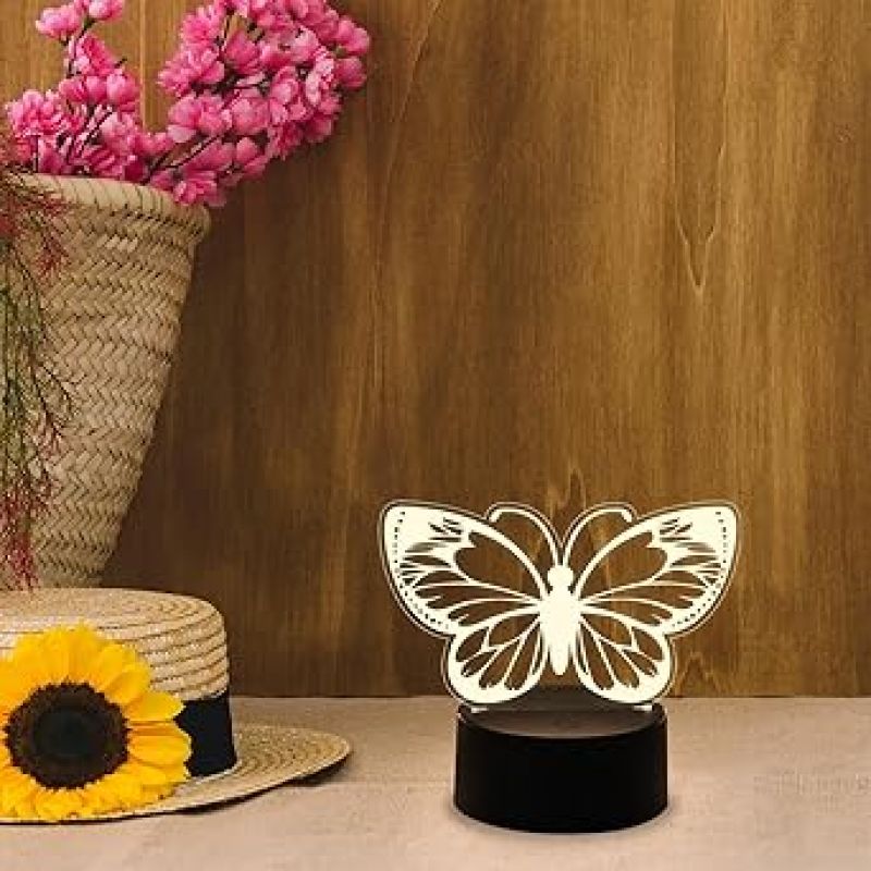 Butterfly Night Light, Birthday Gift for Girls 3D Illusion Lamp Kids Bedside Lamp with Warm White Light & Touch Control Butterfly Girls Gifts