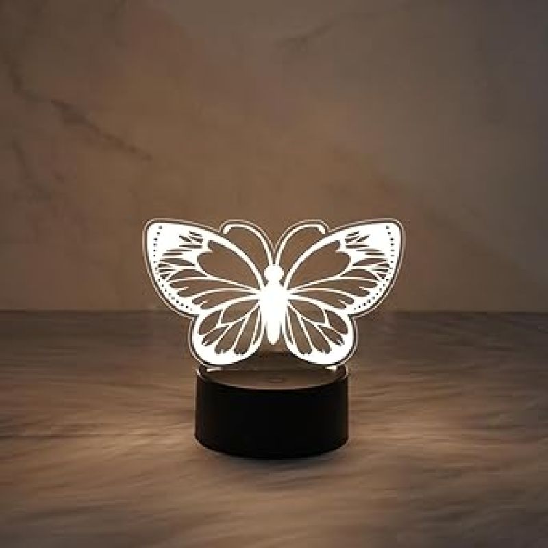 Butterfly Night Light, Birthday Gift for Girls 3D Illusion Lamp Kids Bedside Lamp with Warm White Light & Touch Control Butterfly Girls Gifts