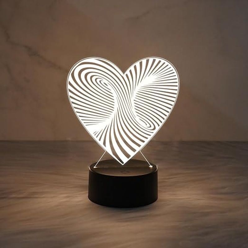 3D Illusion Heart Lamp with Warm White Light  Bedside Table Lamp  Acrylic Desk Table Lamp with Plastic Base