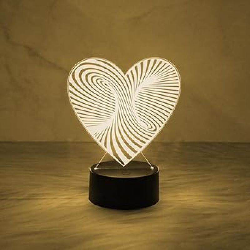 3D Illusion Heart Lamp with Warm White Light  Bedside Table Lamp  Acrylic Desk Table Lamp with Plastic Base