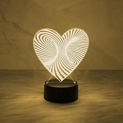 3D Illusion Heart Lamp with Warm White Light  Bedside Table Lamp  Acrylic Desk Table Lamp with Plastic Base