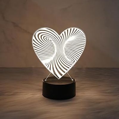 3D Illusion Heart Lamp with Warm White Light  Bedside Table Lamp  Acrylic Desk Table Lamp with Plastic Base