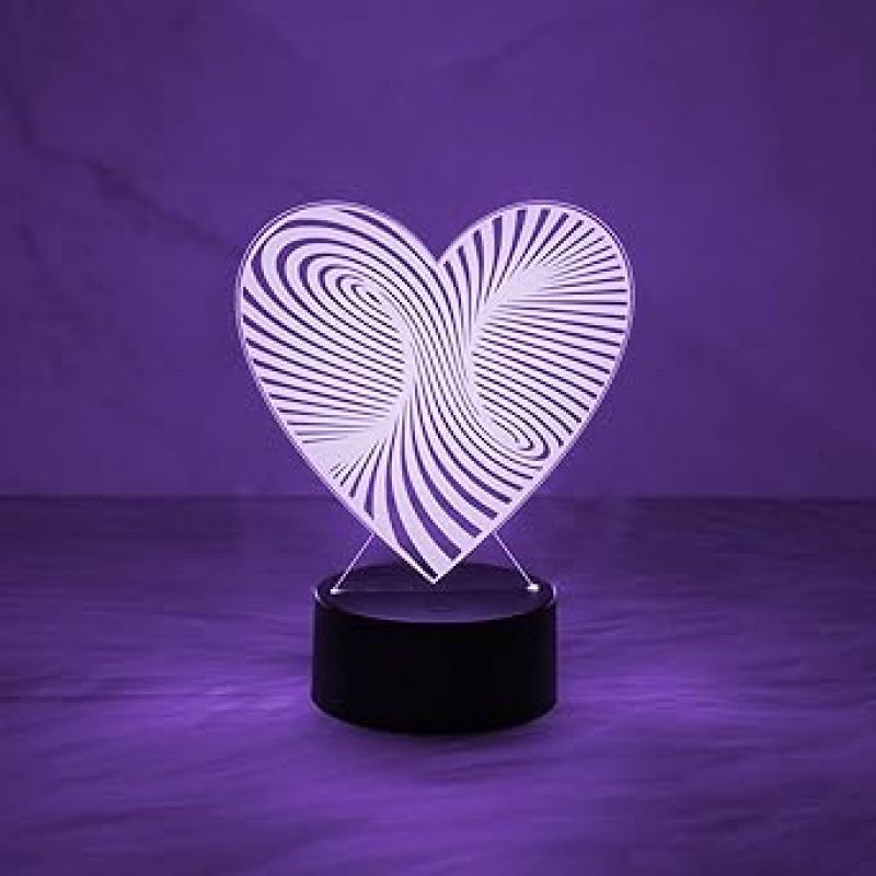 3D Illusion Heart Night Lamp with 7 Color Changing Light & Touch Control  Bedside Table Lamp  Acrylic Lamp for Bedroom Living Room & Office Desk Table Decor