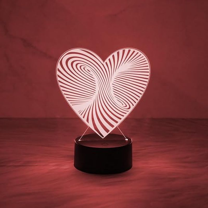 3D Illusion Heart Night Lamp with 7 Color Changing Light & Touch Control  Bedside Table Lamp  Acrylic Lamp for Bedroom Living Room & Office Desk Table Decor