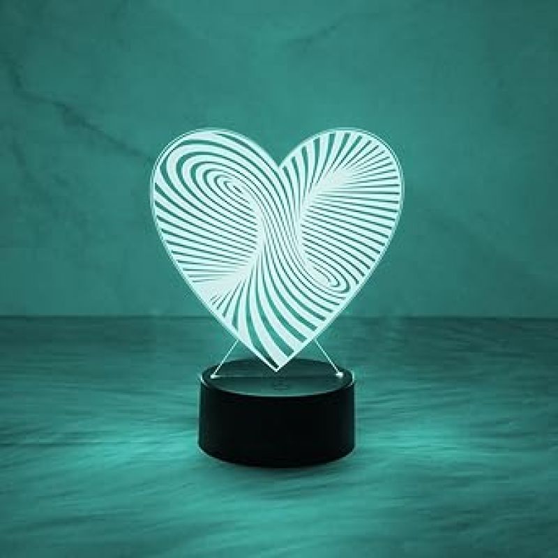 3D Illusion Heart Night Lamp with 7 Color Changing Light & Touch Control  Bedside Table Lamp  Acrylic Lamp for Bedroom Living Room & Office Desk Table Decor