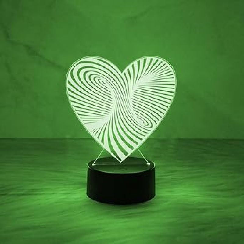 3D Illusion Heart Night Lamp with 7 Color Changing Light & Touch Control  Bedside Table Lamp  Acrylic Lamp for Bedroom Living Room & Office Desk Table Decor
