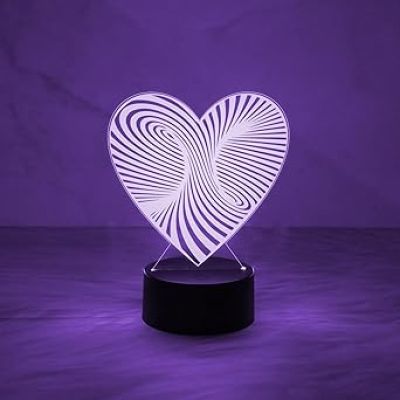 3D Illusion Heart Night Lamp with 7 Color Changing Light & Touch Control  Bedside Table Lamp  Acrylic Lamp for Bedroom Living Room & Office Desk Table Decor