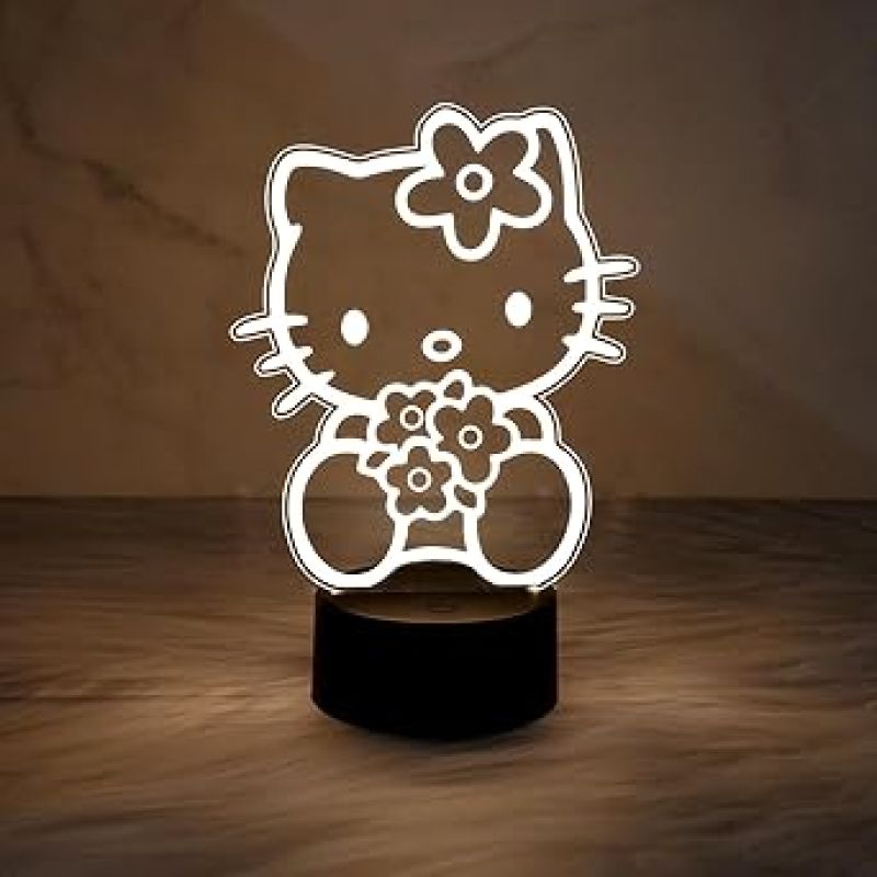 3D Illusion Lamp Kitty Night Light  Kitty Gifts Light with Warm White Light  Kitty for Girls Room Decor Lamp Birthday Gifts