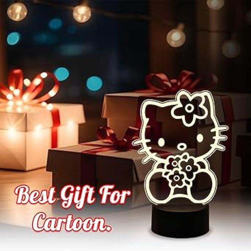 3D Illusion Lamp Kitty Night Light  Kitty Gifts Light with Warm White Light  Kitty for Girls Room Decor Lamp Birthday Gifts