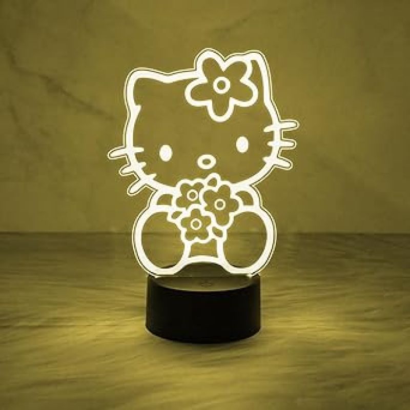 3D Illusion Lamp Kitty Night Light | Kitty Gifts Light with Automatic Color Changing Light  Kitty for Girls Room Decor Lamp Birthday Gifts
