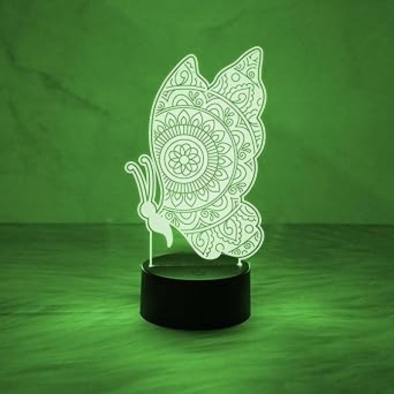 Butterfly Mandala Art Design 3D Illusion Night Lamp with 7 Color Changing Light  Table Lamp Home Decor Light