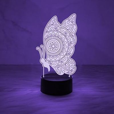 Butterfly Mandala Art Design 3D Illusion Night Lamp with 7 Color Changing Light  Table Lamp Home Decor Light