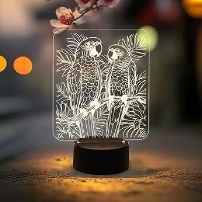 3D Illusion Cute Parrot Bird Night Lamp with Warm White Light  Bird Light for Bedroom Desk Table Lamp  Kids Room Decor Light