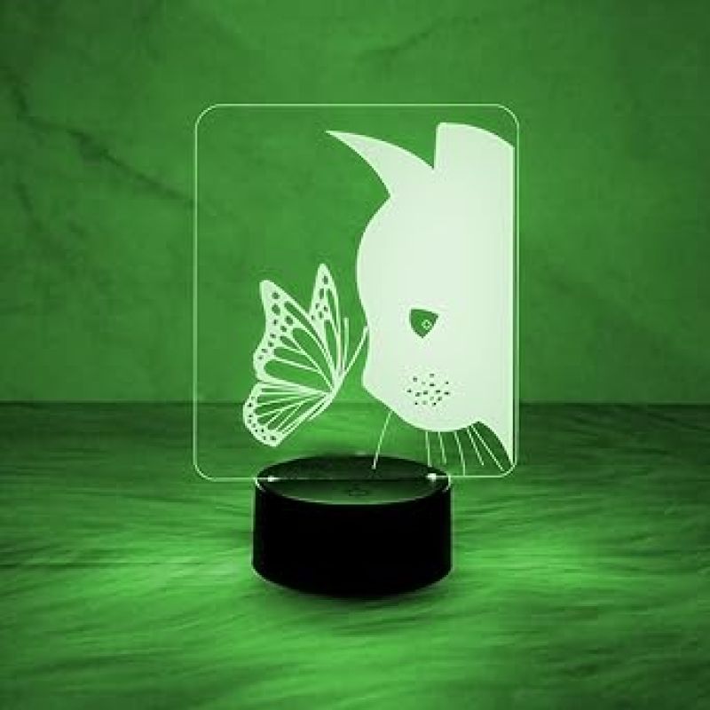 Cat with Butterfly Night Light, Cute Cat Lights USB Cable Lamp Nightlight Birthday Gift with Automatic Color Change Light for Kids Baby Children