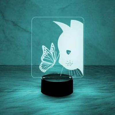 Cat with Butterfly Night Light, Cute Cat Lights USB Cable Lamp Nightlight Birthday Gift with Automatic Color Change Light for Kids Baby Children