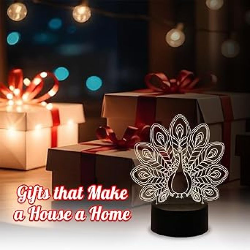 3D Illusion Peacock Table Lamp Night Light Warm White LED Light  Table Desk Lamp Acrylic  Home Decoration Children Gift