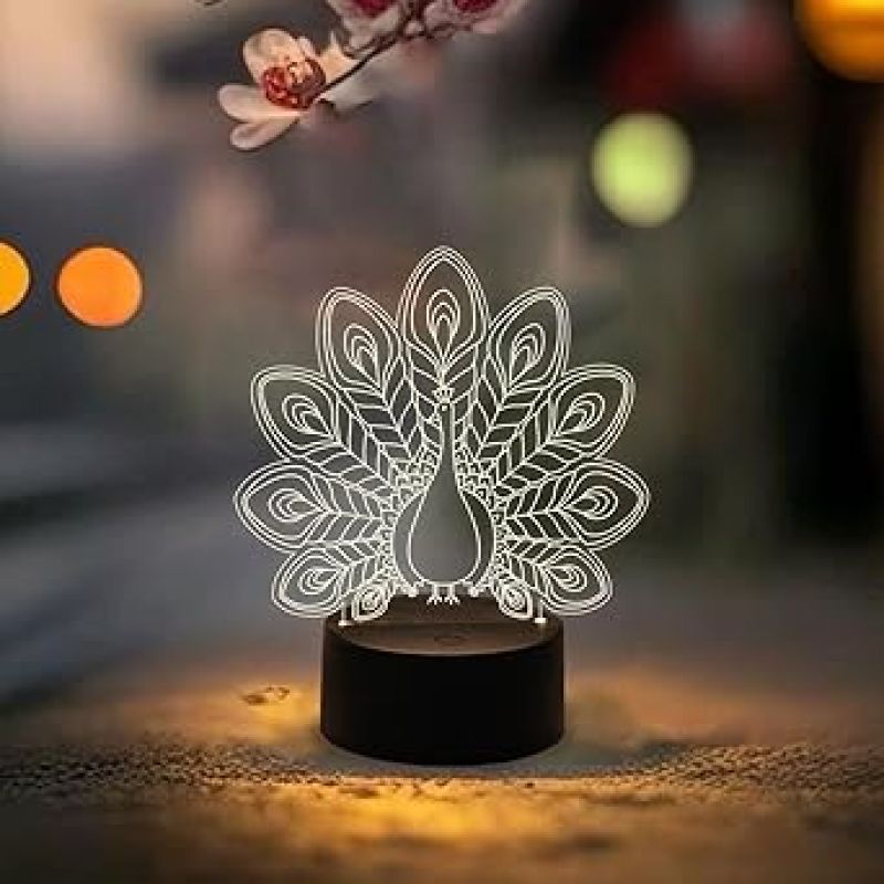 3D Illusion Peacock Table Lamp Night Light Warm White LED Light  Table Desk Lamp Acrylic  Home Decoration Children Gift