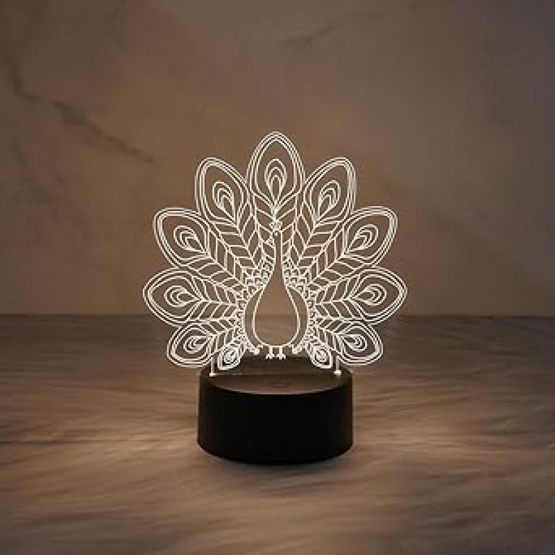 3D Illusion Peacock Table Lamp Night Light Warm White LED Light  Table Desk Lamp Acrylic  Home Decoration Children Gift