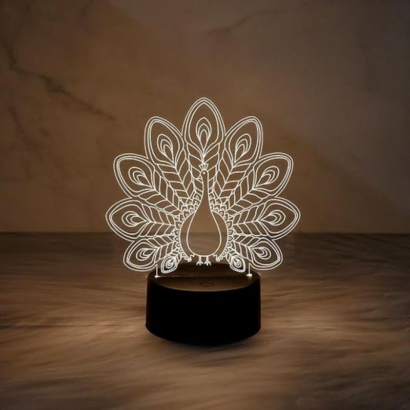 3D Illusion Peacock Table Lamp Night Light Warm White LED Light  Table Desk Lamp Acrylic  Home Decoration Children Gift