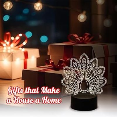 3D Illusion Peacock Table Lamp Night Light Warm White LED Light  Table Desk Lamp Acrylic  Home Decoration Children Gift