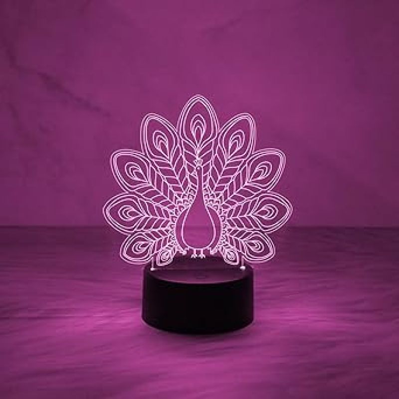 3D Illusion Peacock Table Lamp Night Light 7 Color Change LED Light  Table Desk Lamp Acrylic Home Decoration Children Gift