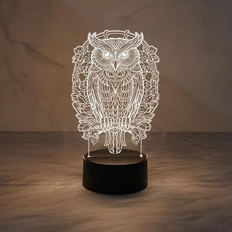 3D Illusion lamp Mandala Design Owl Night Lamp with Warm White Light & USB Cable Table Lamp Bedroom Decorations Bedside Lamp Owl Gifts for Kids Boys Girls