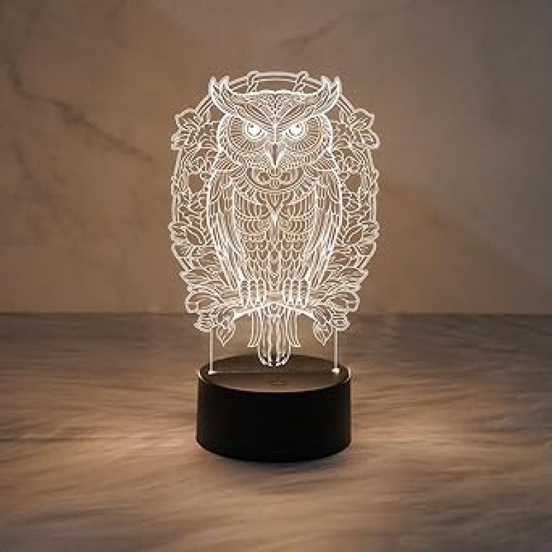 3D Illusion lamp Mandala Design Owl Night Lamp with Warm White Light & USB Cable Table Lamp Bedroom Decorations Bedside Lamp Owl Gifts for Kids Boys Girls